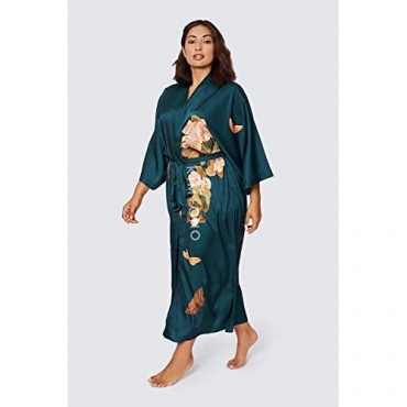 KIM+ONO Women's Plus Size Charmeuse Kimono Robe Long - Watercolor Floral