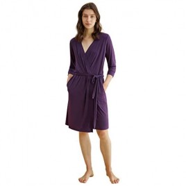Latuza Women's Bamboo Viscose 3/4 Sleeves Short Robe with Pockets