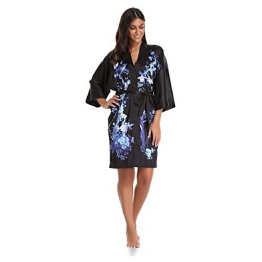 Luvrobes Women's Floral Pattern Design Kimono Robe Short