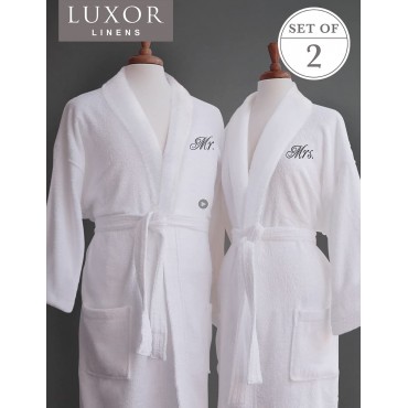 Luxor Linens Couple's Terry Cloth Bathrobe Egyptian Cotton Unisex Luxurious Soft Plush Elegant San Marco