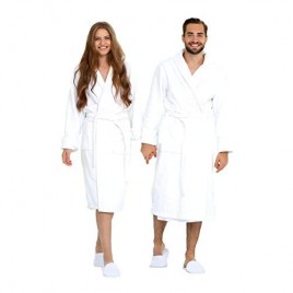Luxury Cotton Terry Shawl Collar Bathrobe with Slippers for Men & Women 100% Combed Terry Unisex Spa Robe