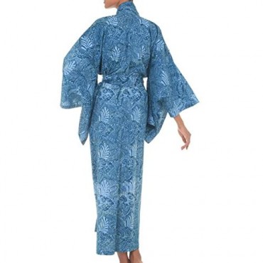 NOVICA Blue 100% Cotton Batik Robe 'Blue Forest' (One Size Fits Most)