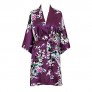 OLDSHANGHAI Women's Satin Kimono Robe Short - Peacock & Blossoms