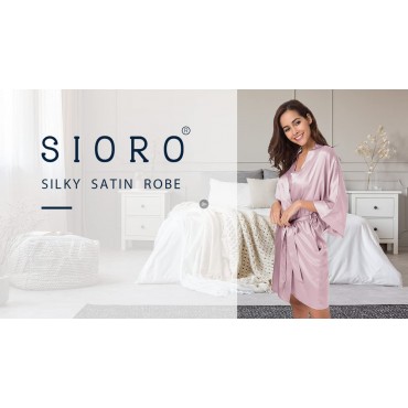 SIORO Women's Satin Robe Silky Kimono Bathrobe for Bride Bridesmaids Wedding Party Loungewear Short XS-XXL