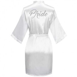 sunshinemall Women's Satin Kimono Robes with Rhinestones Bride Bridesmaid Short Sleepwear Wedding Dressing Gown