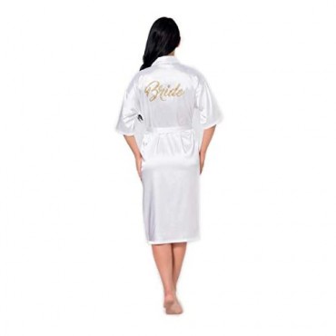 Techson Bridal Robe Long Satin Gown with Gold Silk Kimono for Wedding Party Bath