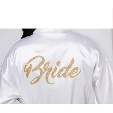Techson Bridal Robe Long Satin Gown with Gold Silk Kimono for Wedding Party Bath