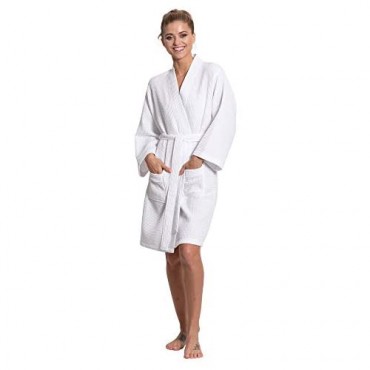 Turkuoise Linen Lightweight Knee Length Waffle Kimono Bath and Spa Robe