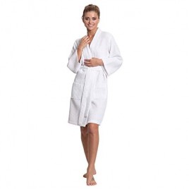 Turkuoise Linen Lightweight Knee Length Waffle Kimono Bath and Spa Robe