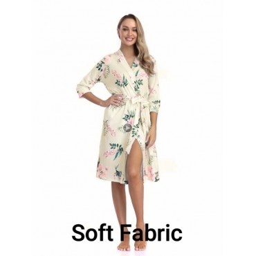 Women Floral Bath Spa Robe Pattern Lightweight Summer Short Knee Length Soft Lounge Bathroom Ladies Dressing Gown S-XL