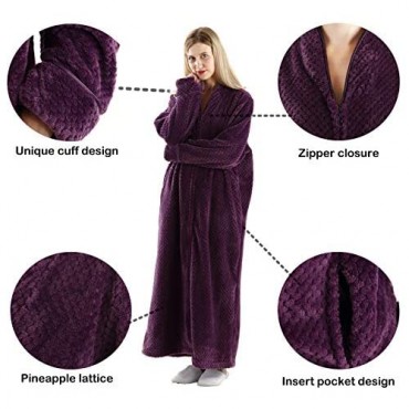 Womens Fleece Warm Robe Cozy Fluffy Long Bathrobe Plush Night Dressing Robes for Women