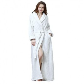 Womens Robe Long Fleece Bathrobe Warm Waist Belt Super Soft Spa Plush Full Length Bath robe with Shawl Collar