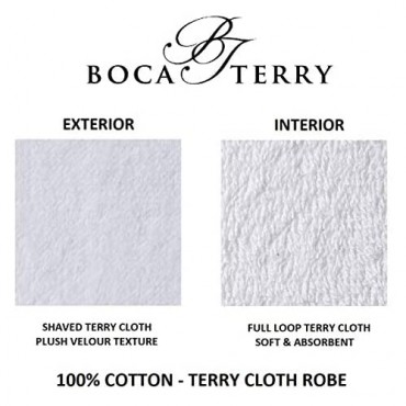 Womens Terry Cloth Bathrobe by Boca Terry Cotton Spa Robes Plush White Hotel Bath Robe M/L & 2X