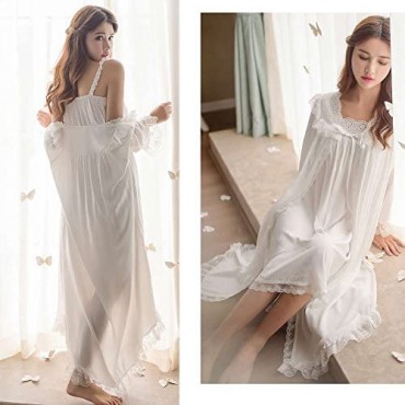 Womens Victorian Nightgown Vintage 2 pcs Sleepwear Nightdress Robes Royal Pajamas Lounge Wear