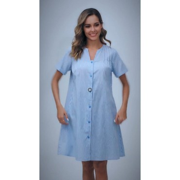 YOZLY House Dress Women Cotton Duster Robe Short Sleeve Housecoat Button Down Nightgown