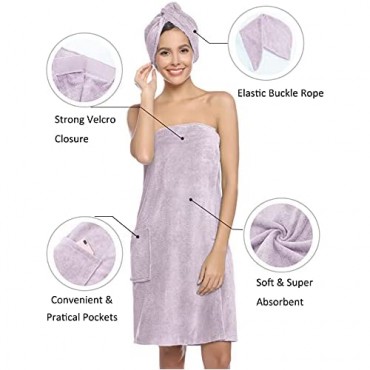Zexxxy Women Bath Wrap Spa Towel with Hair Towel Adjustable Closure Shower Robes