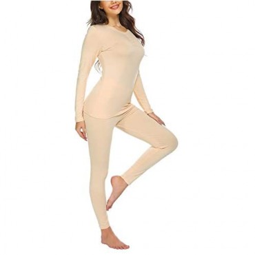 Ekouaer Womens Thermal Underwear Set Ultra Soft Henley Base Layer Stretch Top & Bottom Set for Winter