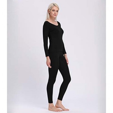 Liang Rou Scoop Neck Long Johns Modal & Cotton Thermal Underwear Top & Bottom Set for Women
