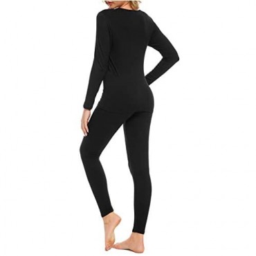 LOMON Thermal Underwear for Women Ultra Soft Smooth Knit Henley Long Johns Set Base Layer Top & Bottom