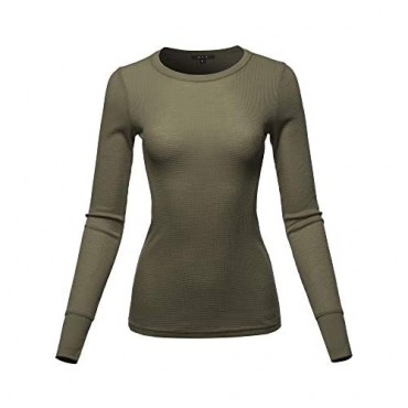 A2Y Women's Basic Solid Long Sleeve Crew Neck Fitted Thermal Top Shirt