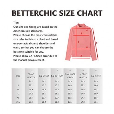BETTERCHIC Women's T-Shirt Turtleneck Long Sleeve Shirts Slim Fit Soft Stretchy Tops Size S-2XL
