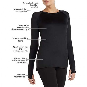 Cuddl Duds Climate Right Plush Warmth Base Layer Soft Long Sleeve Crew with Thumbholes