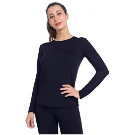 MANCYFIT Women's Thermal Shirt Ultra Soft Long Johns Top with Fleece Lined Black Large