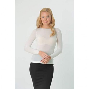 TOPS COUTURE Kosher Modest Crew Neck Long Sleeve Semi Sheer Second Skin Seamless Top