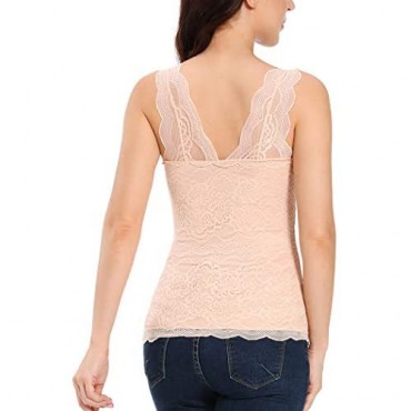 Women Sleeveless Thermal Fleece Lined Tank Tops Vest Lace Underwear with Built-in Bra Pad Plus Size (Black)