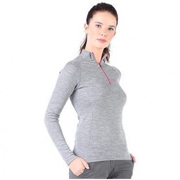 Womens Base Layer Top -%100 Merino Wool Half Zip Sweater Thermal Gray - Medium