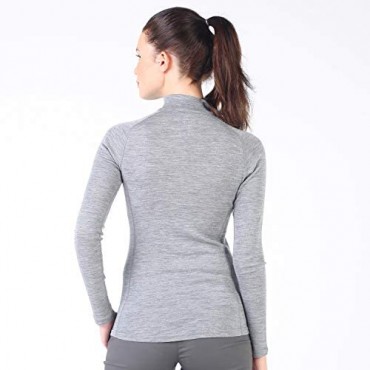 Womens Base Layer Top -%100 Merino Wool Half Zip Sweater Thermal Gray - Medium
