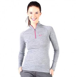 Womens Base Layer Top -%100 Merino Wool Half Zip Sweater Thermal  Gray - X-Large
