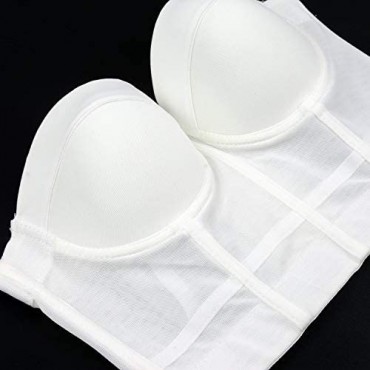 ELLACCI Women's White Mesh Bustier Crop Top Push Up Corset Top Bralet with Detachable Strap