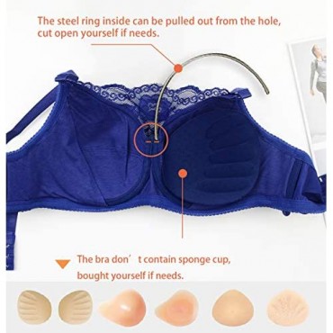 HOOWiSE Pocket Bra Mastectomy Bra Lace Cotton Lining Nude Bra for Women