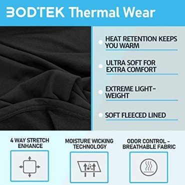 Bodtek Mens Thermal Underwear Set Premium Long John Base Layer Fleece Lined Top and Bottom