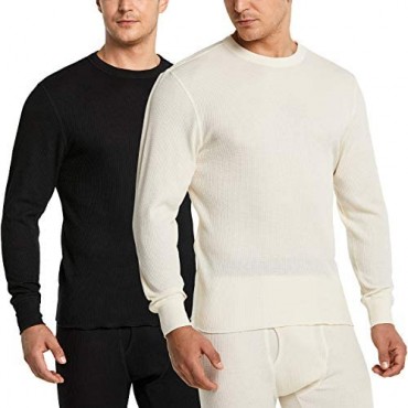 CQR 1 or 2 Pack Men's Long Sleeve Thermal Underwear Tops Midweight Waffle Crewneck Shirt Winter Cold Weather Thermal Shirts