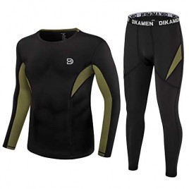 DIKAMEN Men's Thermal Underwear Fleece Lined Performance Fleece Tactical Sports Shapewear Thermal Set