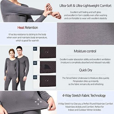 Feelvery Men's Natural Ultra-Soft Premium Tencel Silk Long Johns Thermal Underwear Set