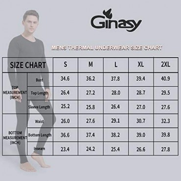 Ginasy Thermal Underwear for Men Long Johns Set Winter Warm Base Layer Top & Bottom with Fleece Lined