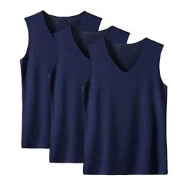HIENAJ Men's V Neck Undershirt Tank Top 3 Pack Soft Warm Sleeveless Thin Thermal Vest