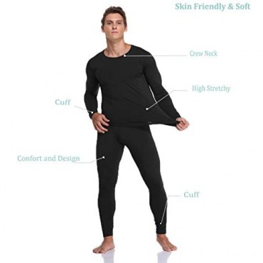 JZCreater Men Thermal Underwear Set Winter Base Layer Top & Bottom Ultra Soft Long John Set Black