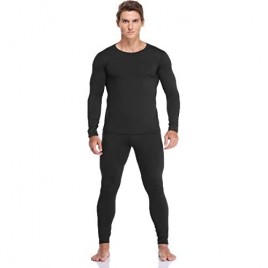 JZCreater Men Thermal Underwear Set Winter Base Layer Top & Bottom Ultra Soft Long John Set Black