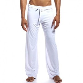 K-Men Mens Ice Silk Long Yoga Pant Low Rise Elastic Drawstring Sleep Bottom