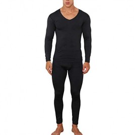 Lovexotic Men's Ultra Soft Long Johns Set V-Neck Lined Seamless Thermal Underwear Long Sleeve Base Layer with Fleece Lined