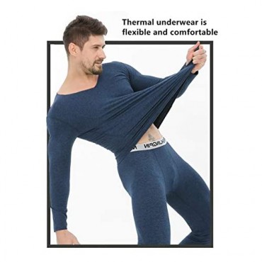 Men's Soft Thermal Underwear Long Johns Set with Thin Fleece Lined Base Layer Winter Warm Top & Bottom
