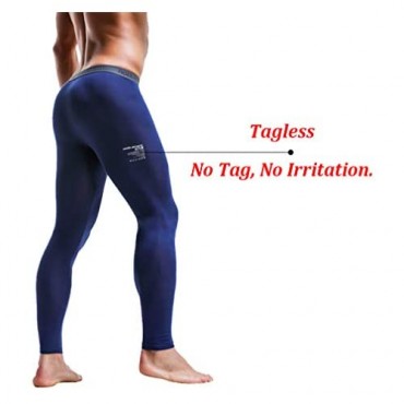 Ouruikia Men's Thermal Underwear Pants Modal Long Johns Tagless Lightweight Thermal Bottoms Separate Pouch