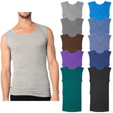 Andrew Scott Men's 10-Pack Color Muscle Tanks | Sleeveless Crew Workout Tank Top Cotton Undershirts