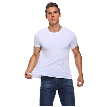 COLORFULLEAF Men's Crew Neck Undershirts Bamboo Short Sleeve Tees Slim-fit T-Shirts 3-Pack