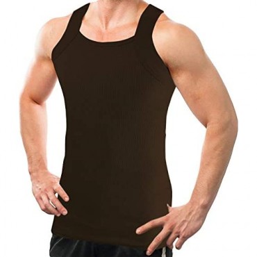 Different Touch Men's G-unit Style Tank Tops Square Cut Muscle Rib A-Shirts Pack of 2