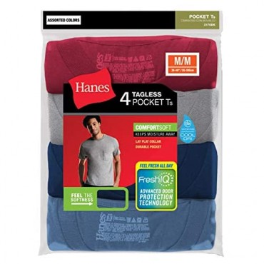 Hanes Men's FreshIQ Odor Control Cotton Tagless Pocket Undershirt-Multiple Packs and Colors